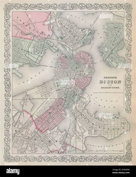 boston  adjacent cities decorative antique town city plan colton