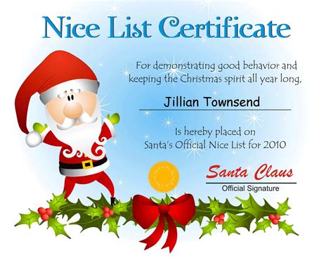 printable santa nice list certificate printable templates