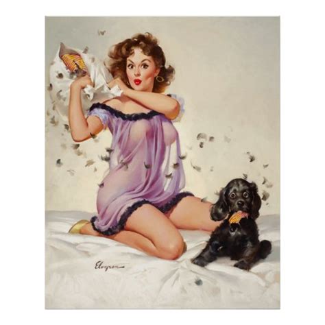 Vintage Retro Gil Elvgren Pillow Fight Pinup Girl Poster Zazzle