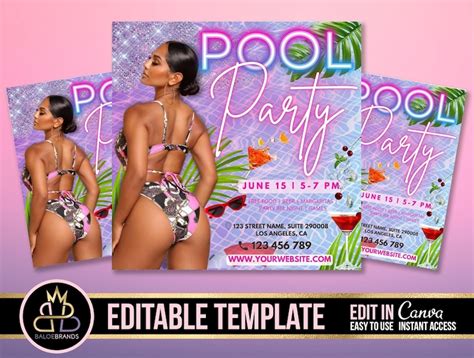 pool party flyer social media pool party announcement etsy