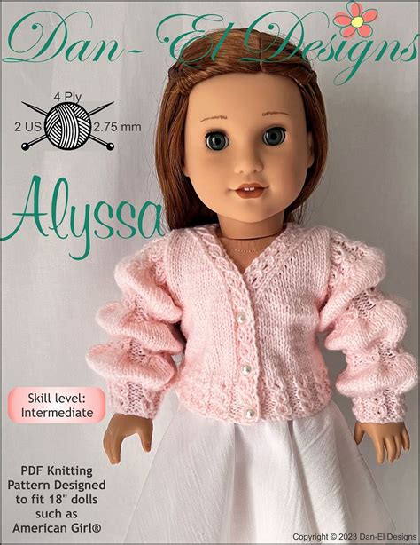 dan el designs alyssa doll clothes knitting pattern 18 inch american