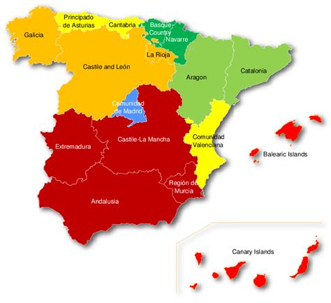 Geographical Location Of Spanish Regions And Their