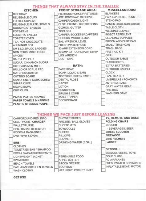 printable rv setup checklist  calendar printable