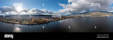 greece giannena city pamvotida lake epirus drone aerial panoramic view  ioannina sun