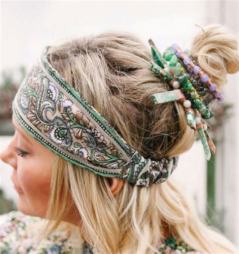 trendy ways  wear  head scarf  hippie head scarf scrunchie bun