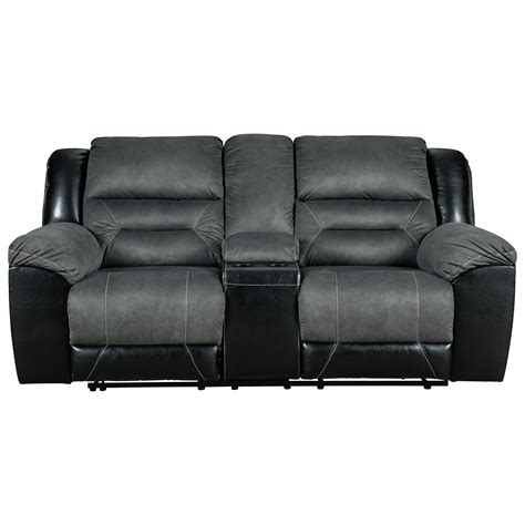 signature design  ashley earhart casual reclining loveseat  console lindys furniture