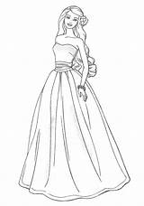 Barbie Coloring Pages Elegant Dresses Doll Dolls Beautiful Evening Ele Fashion sketch template