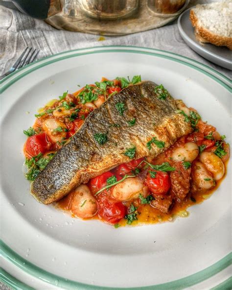 Sea Bass With Chorizo And Tomato Butterbeans — Chris Baber In 2021 Sea