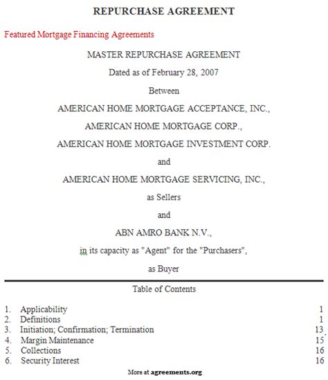 repurchase agreement agreements business legal agreements