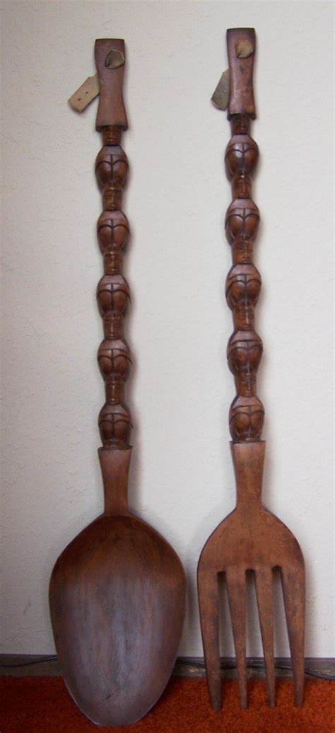 1960s giant wooden spoon and fork wall decoration by cariboucreek