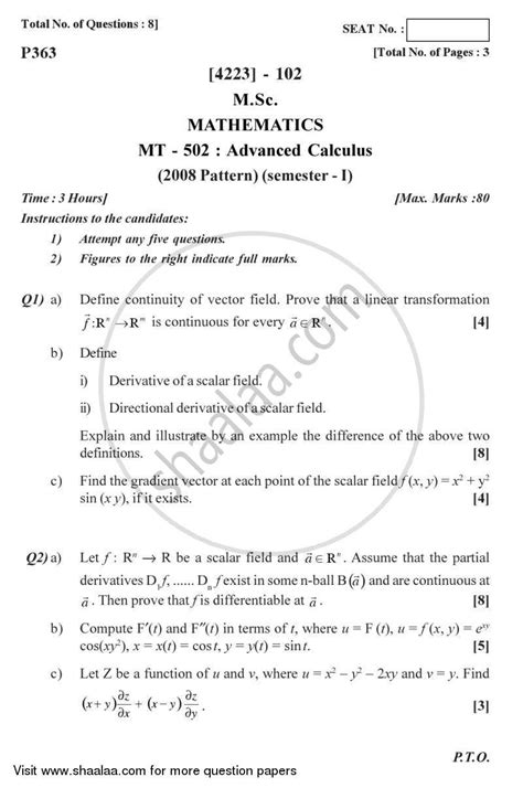 question paper advanced calculus 2012 2013 ma mathematics semester 1