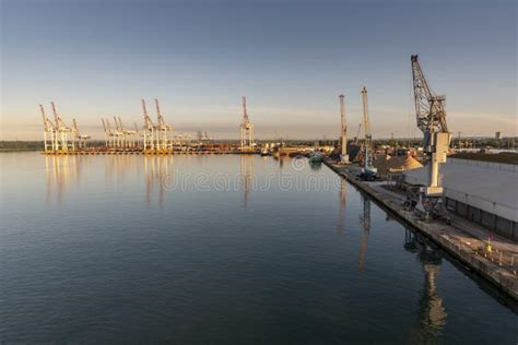 southampton western docks  container terminal  sunrise editorial