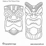 Totem Coloring Pages Tiki Pole Poles Luau Printable Paper Mask Hawaiian Faces Survivor Drawing Party Outlines Kids Masks Clip Print sketch template