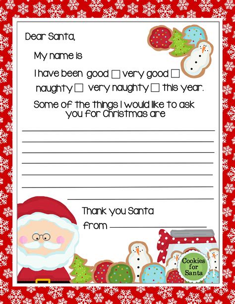 printable letter  santa  christmas cookies