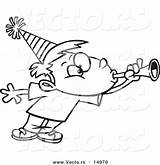 Party Cartoon Blowing Horn Boy Coloring Outline Vector Leishman Ron Royalty sketch template