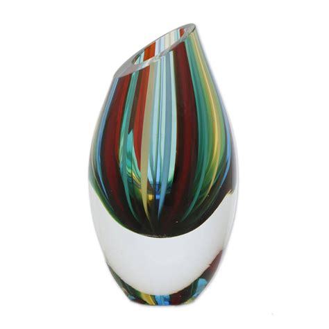 unicef market striped murano style art glass vase 6 inch circus