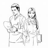 Woman Man Sketch Doctors Coloring Illustration Young Lifestyle Vector Nurse Doctor Pdf  Pages Crafts Printable sketch template
