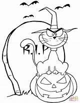 Halloween Coloring Pages Tombstone Cat Pumpkin Cats Cartoon Near Tombstones Old Color Printable Print Colorings Drawing Scary Designs sketch template