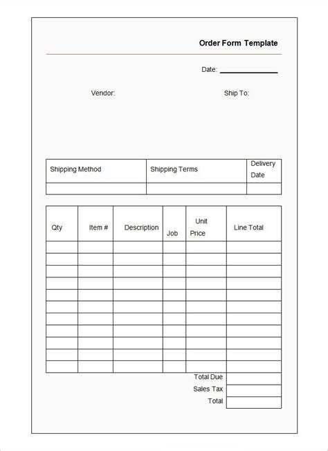 printable order form  pictures template printable forms