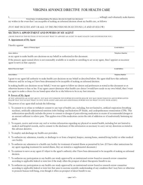 virginia medical power  attorney   printable legal forms