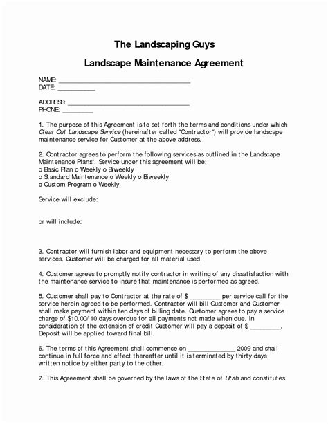 landscape maintenance contract template inspirational marvelous