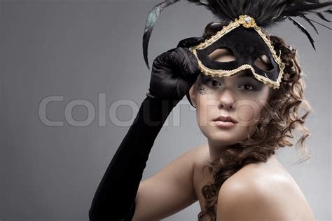 Beautiful Woman Wearing Masquerade Costume And Mask