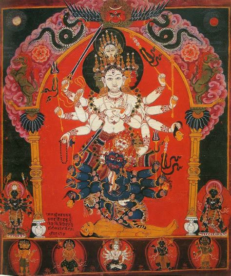 Siddha Lakshmi Devi Upheld By Mahakala Deva Nepal 1600 S