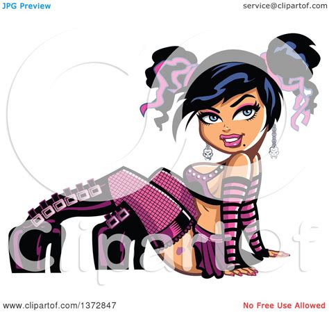 Clipart Of A Sexy Gothic Pinup Woman Leaning Back