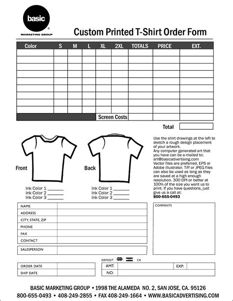 custom  shirt order form template besttemplates sample order
