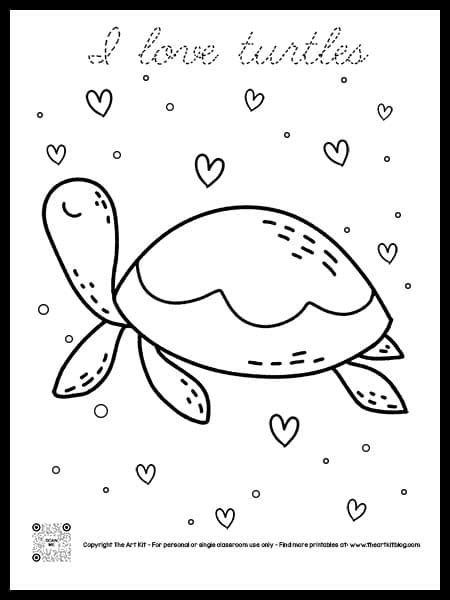 love turtles cursive coloring page  homeschool deals