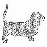 Coloring Pages Geometric Basset Dog Hound Animal Printable Greyhound Adults Bloodhound Geometrical Coon Shapes Easy Book Drawing Hard Setter Irish sketch template