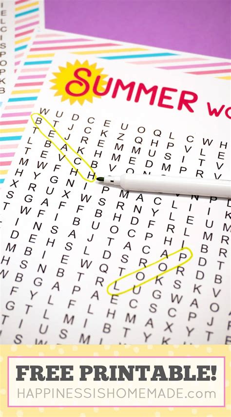 summer word search printable happiness  homemade