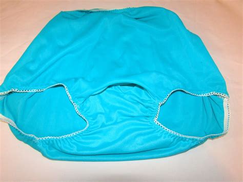 custom blue double nylon granny panties sissy wide gusset sleeve sz 10