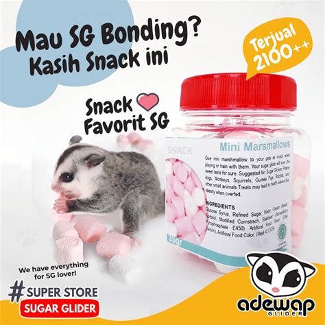 mini marshmallow snack favorit sugar glider makanan camilan bonding marshmellow hewan sg joey