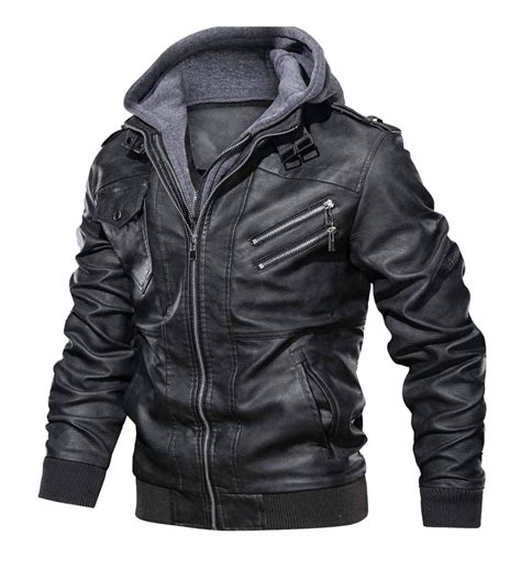 mens black lambskin jacket  detachable hood