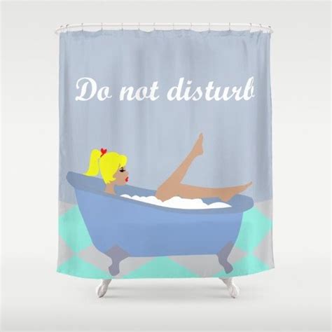 Do Not Disturb Blue Shower Curtain Redhead In The Bathtub