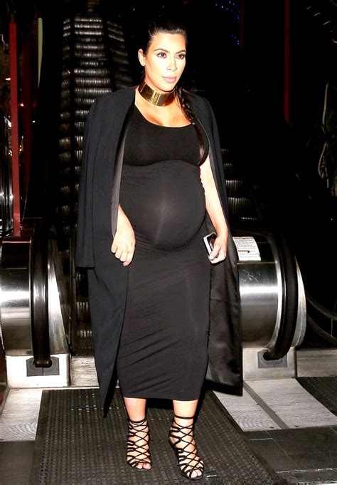 Pregnant Kim Kardashian Shops In Tight Black Dress And Lace Up Heels
