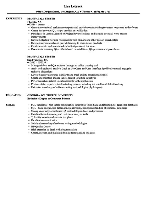 manual qa tester resume samples velvet jobs