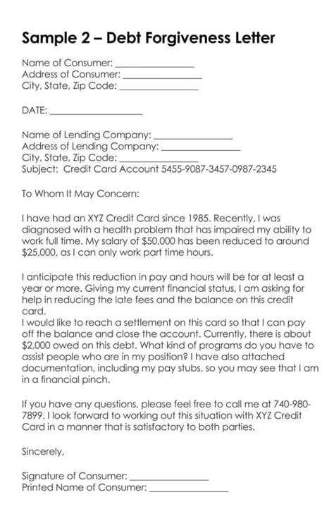 debt cancellation letter sample