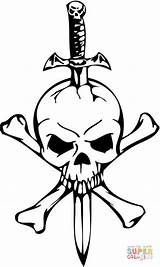 Skull Sword Coloring Bones Two Pages Drawing Printable Knife Tattoo Skulls Zombie Through Stencil sketch template