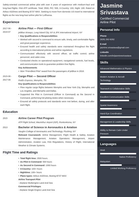 pilot resume template aviation resume