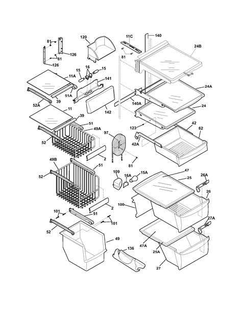 shelves diagram parts list  model frslfcq frigidaire parts refrigerator parts