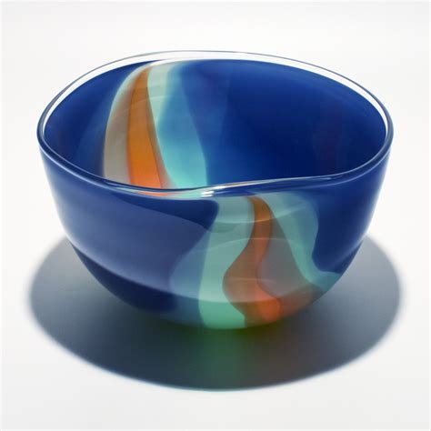 Opaque Ribbon Bowl In Steel Celedon And Salmon By Michael Trimpol And