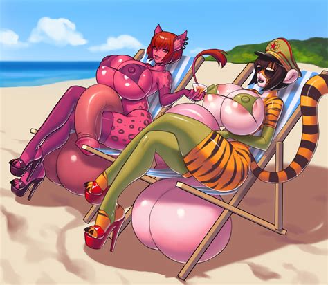 rule 34 anthro ass baojun beach bikini top breasts cleavage dickgirl feline flaccid furry futa