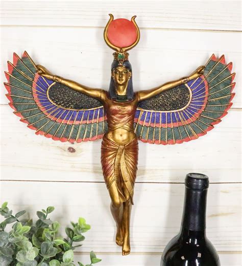 ancient egpytian goddess isis with open wings decorative wall plaque
