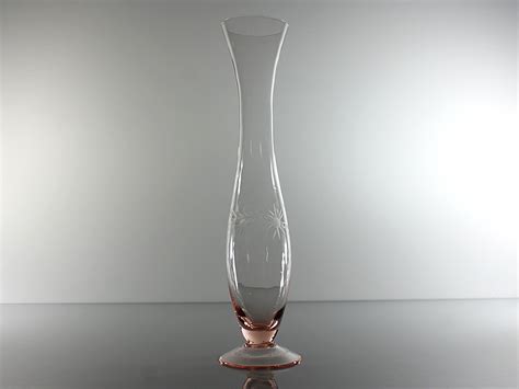 Etched Glass Bud Vase Pink Depression Glass Pedestal Base Floral