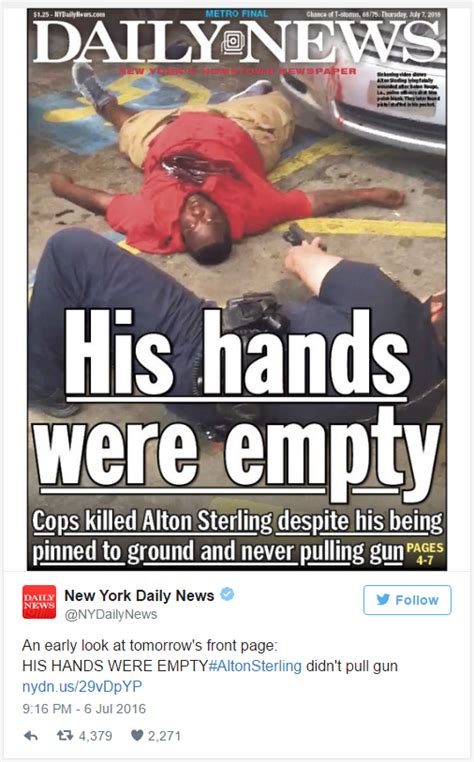 This [graphic] New York Daily News Cover Of Alton Sterling Is Drawing