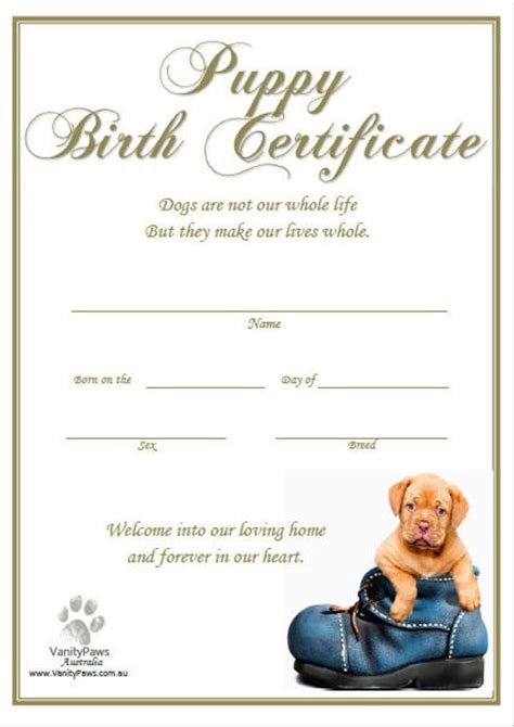 printable puppy birth certificate template printable templates