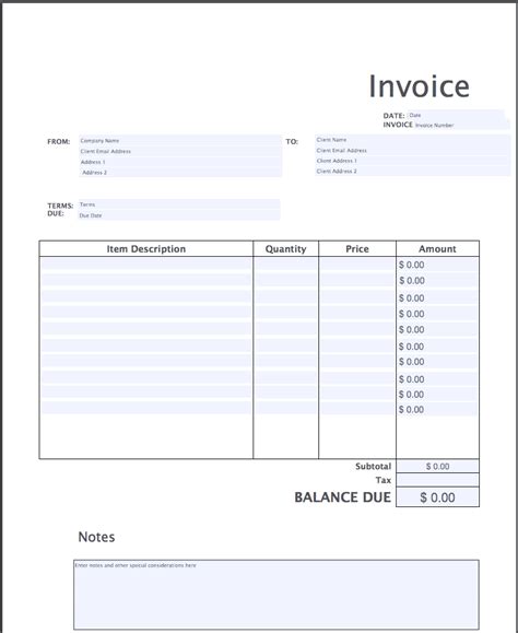 Blank Free Printable Invoices