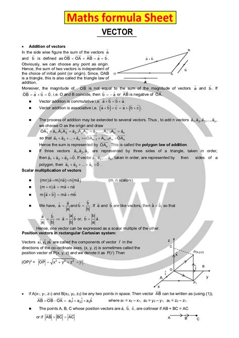 class  maths formula  chapter  vector physics wallah